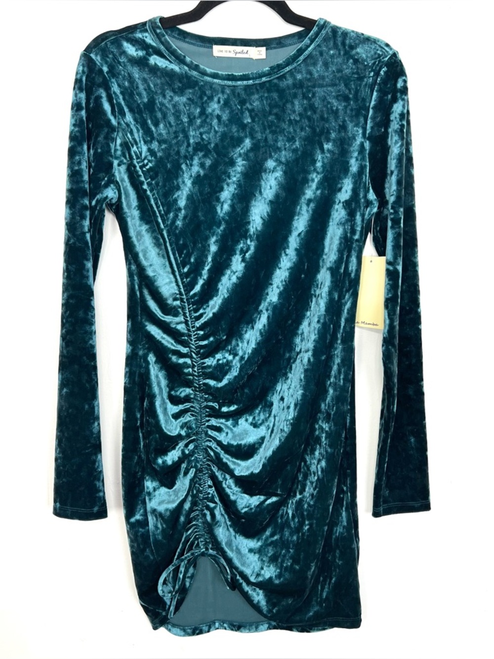 NWT Live To Be Spoiled Turquoise Crushed Velvet Bodycon Dress Jrs Large Medium - Picture 1 of 4